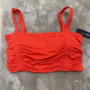 Carmen Marc Valvo Orange-Red Ruched Bikini Top